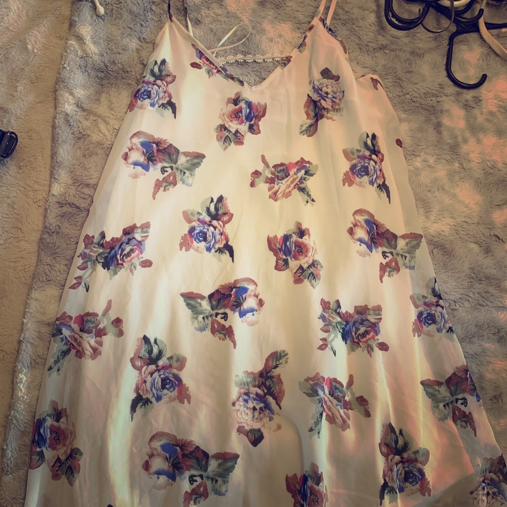 Flower print white spaghetti strap dress